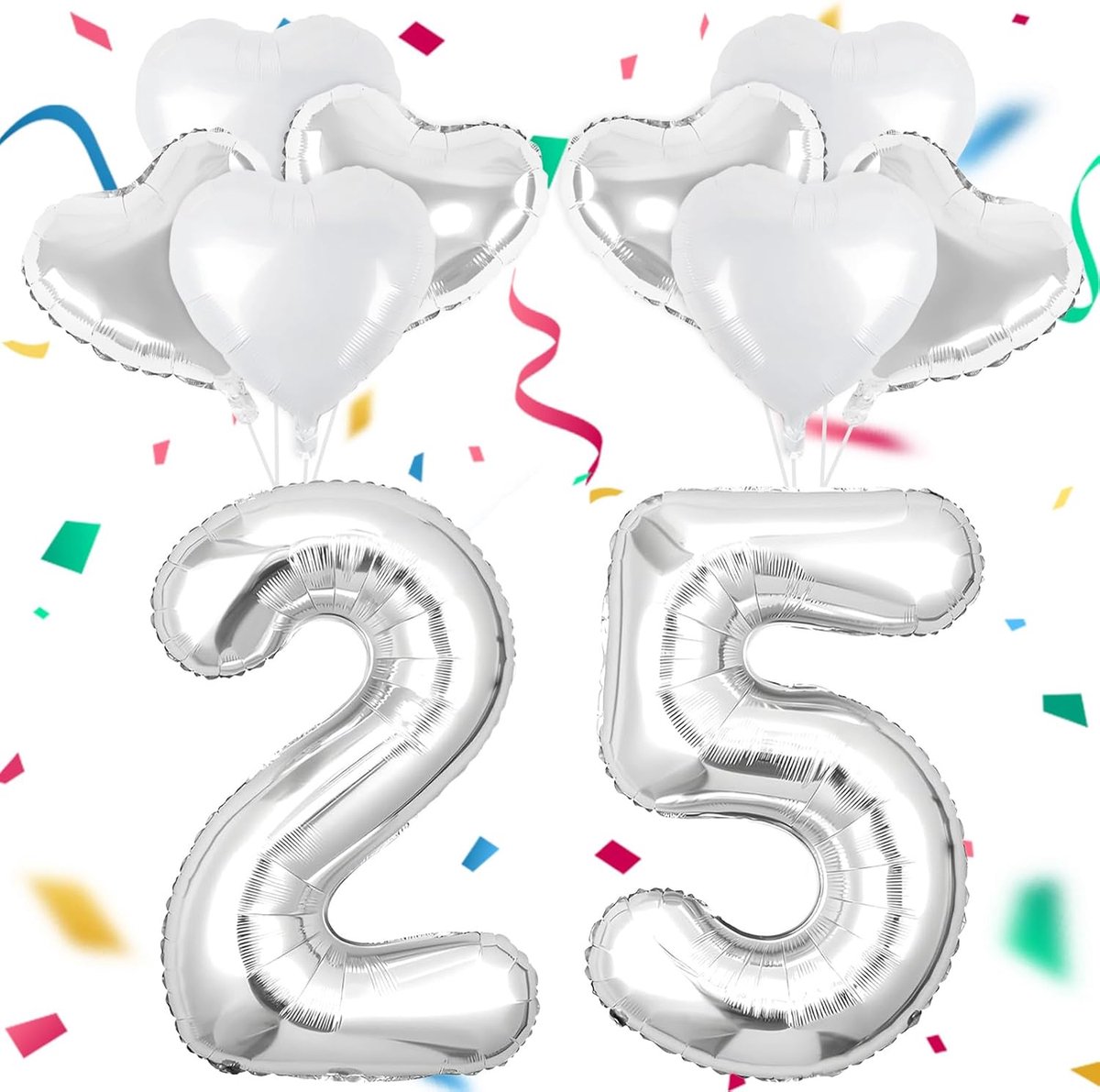 SnelShoppen - 25 Stuks Ballonnen Set Verjaardag & Jubileum Decoratie, Zilveren Folie Ballonnen, Harten Ballonnen voor Bruiloft, Verjaardag, Feest, 50