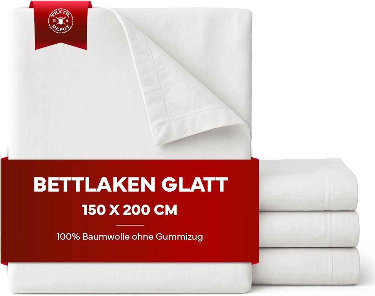 SnelShoppen - Flat Bed Sheet 150 x 200 cm Wit 100% Katoen, Ademend en Zacht, Geschikt voor Elk Seizoen, Geen Elastiek, Perfect voor Thuis of Kamperen