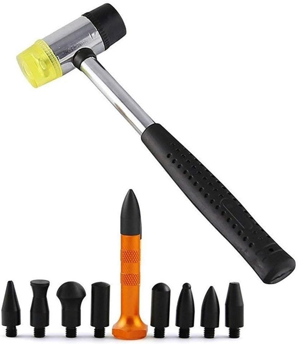 SnelShoppen - 10-delige Dent Repair Kit voor Auto - Paintless Hail Dent Removal Tools met Rubber Hamer en Tap Down Tools - Perfect voor Kleine Dents e