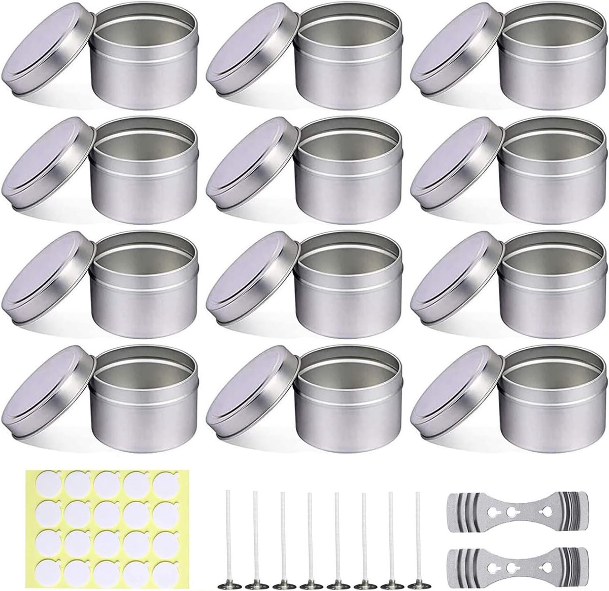 SnelShoppen - 12 Stuks Kaarsenhouders 120ml, Aluminium Candle Jars met Schroefdeksel, Ronde Metalen Blikjes voor DIY Kaarsen, Creatieve Hobby's, Siera