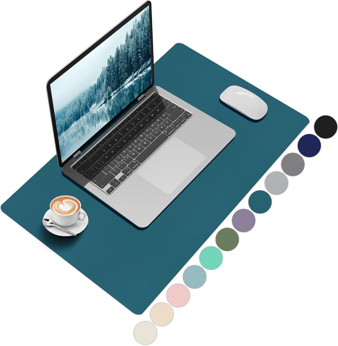 SnelShoppen - Bureauonderlegger Turquoise 60 x 40 cm - PU-Lederen Antislip Tafelonderlegger - Modern Design Muismat voor Kantoor en Thuisstudie