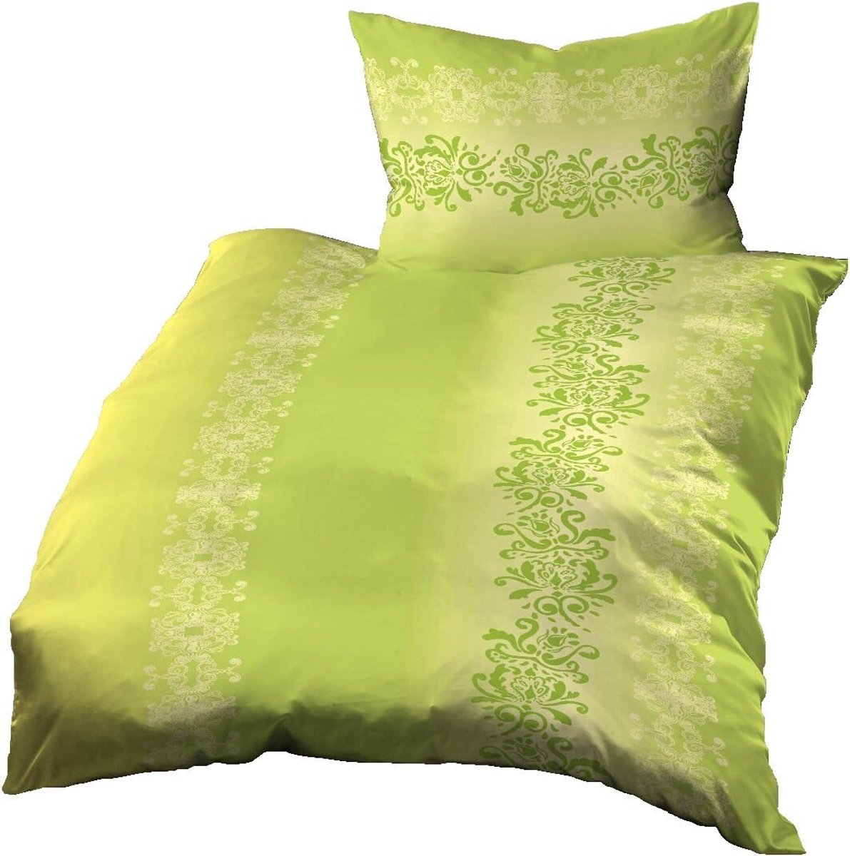 SnelShoppen - Elegante Bedlinnen Set 140x200cm + Kussen 70x90cm, Katoen Satijn, Moderne Ornaments in Appelgroen, Ademend en Kreukvrij, Perfect voor Sl