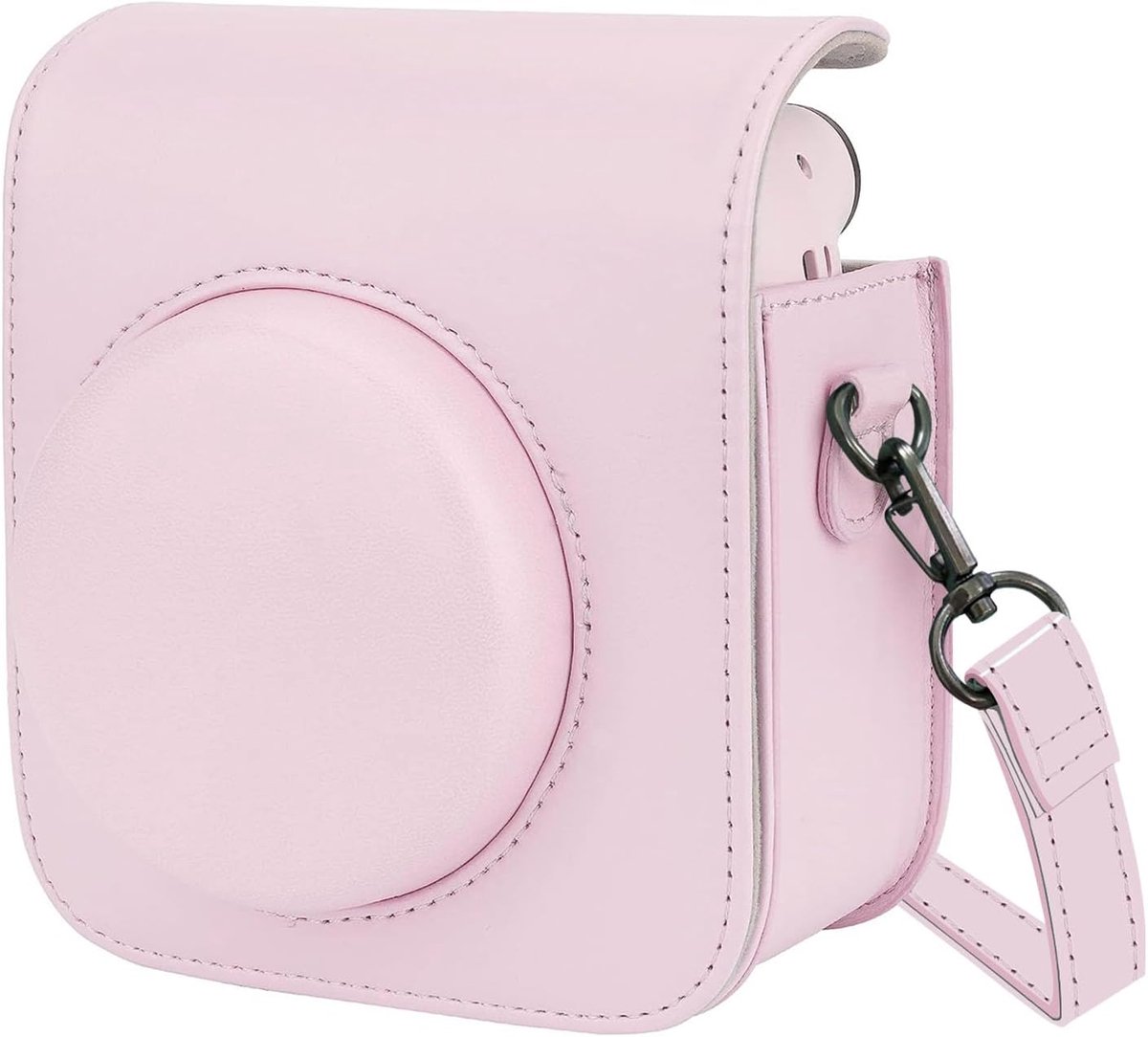 SnelShoppen - Instant Camera Case voor Polaroid Fujifilm Instax Mini 12, PU Leer, Beschermende Camera Tas met Verstelbare Schouderband, Roze, 13.5 x 1