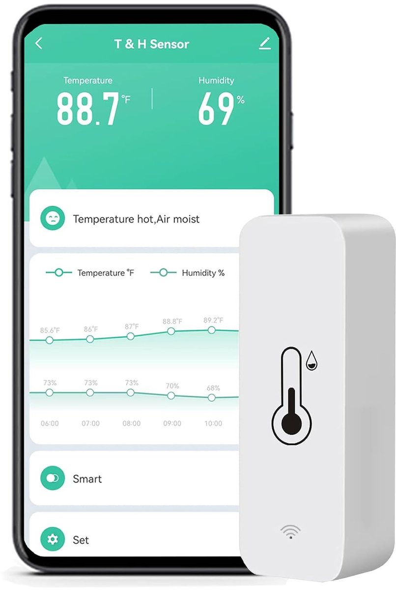 SnelShoppen - WiFi Temperatuur en Vochtigheidsmeter - Slimme Hygrometer met TUYA App - Geen Hub Nodig - Compatibel met Alexa - 1-Pack