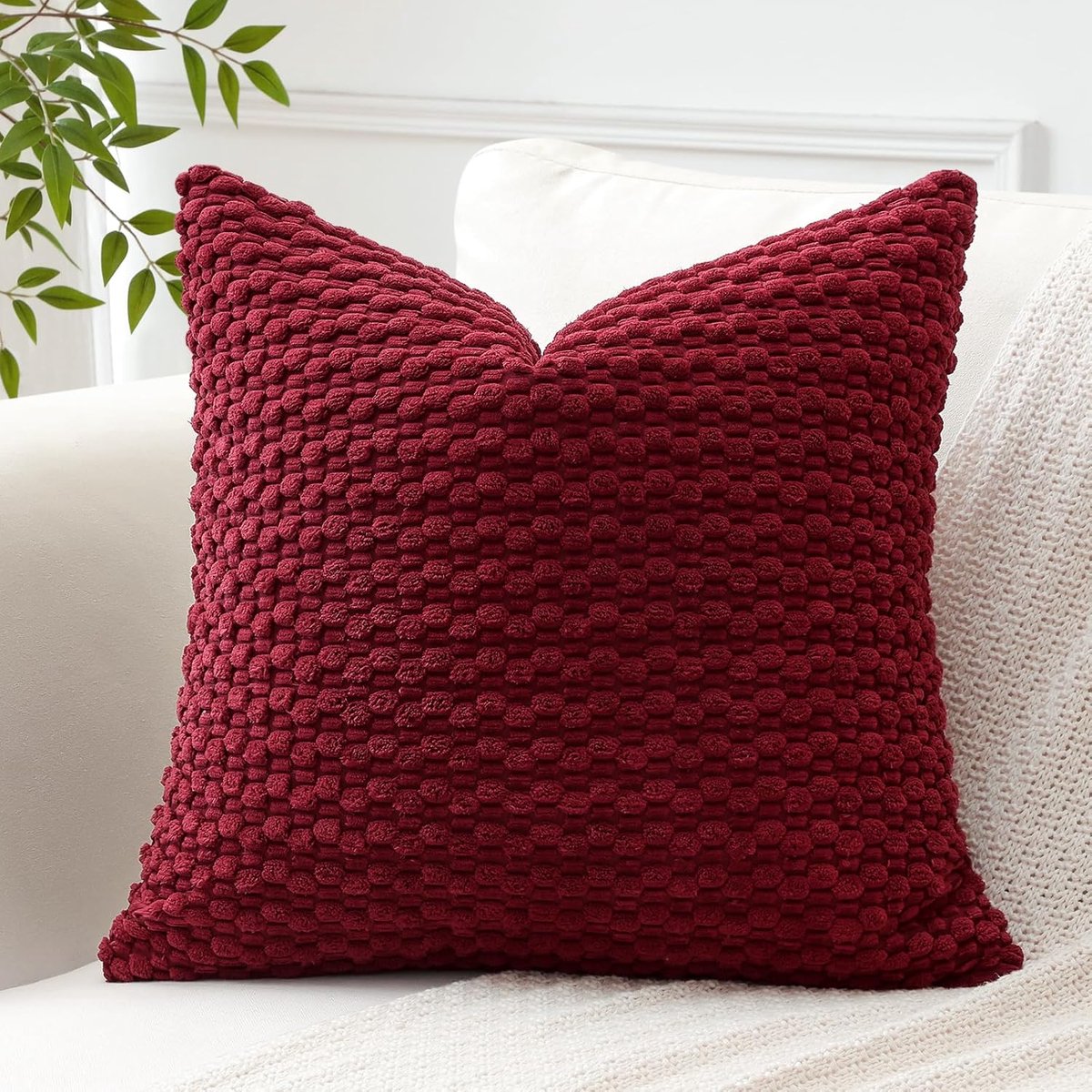 SnelShoppen - Decoratieve Corduroy Kussenhoes Pompoms 45x45 cm Super Zacht Boho Gestreept Vierkant Kussen, Geometrisch Voor Bank Slaapkamer Auto Decor