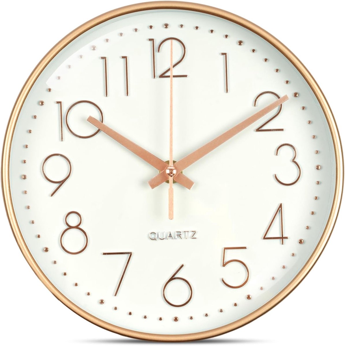 SnelShoppen - Stille Wanduhr 8 Inch - Quartz Klok - Batterij Aangedreven - Roze Gouden Frame - Perfect voor Woonkamer, Slaapkamer, Keuken en Kantoor