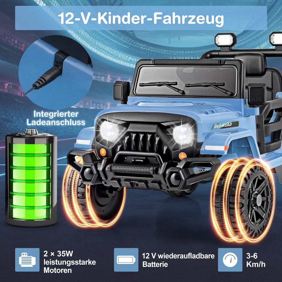COSTWAY 12 V elektrische auto voor kinderen, elektrische kinderauto met 2,4 G afstandsbediening, ledverlichting, muziek en claxon, 3-6 km/u, elektrische auto voor kinderen vanaf 3 jaar (blauw)