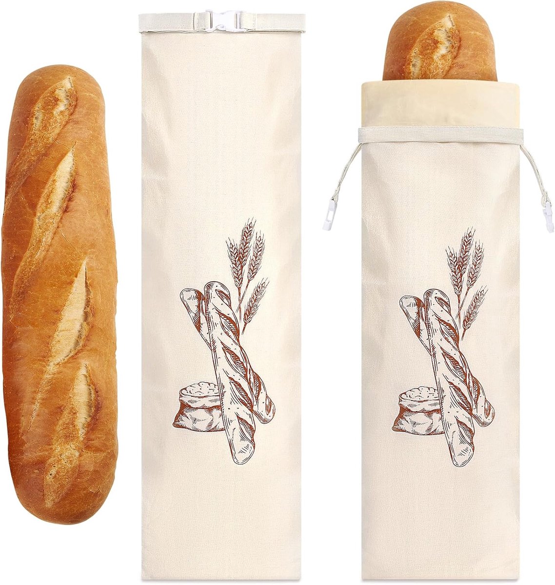 SnelShoppen - 2x Herbruikbare Broodzakken 70x20 cm met Bijenwas Voering voor Vers Brood, Sandwiches, Groenten en Meer - Ideaal voor Keuken, Feest en C