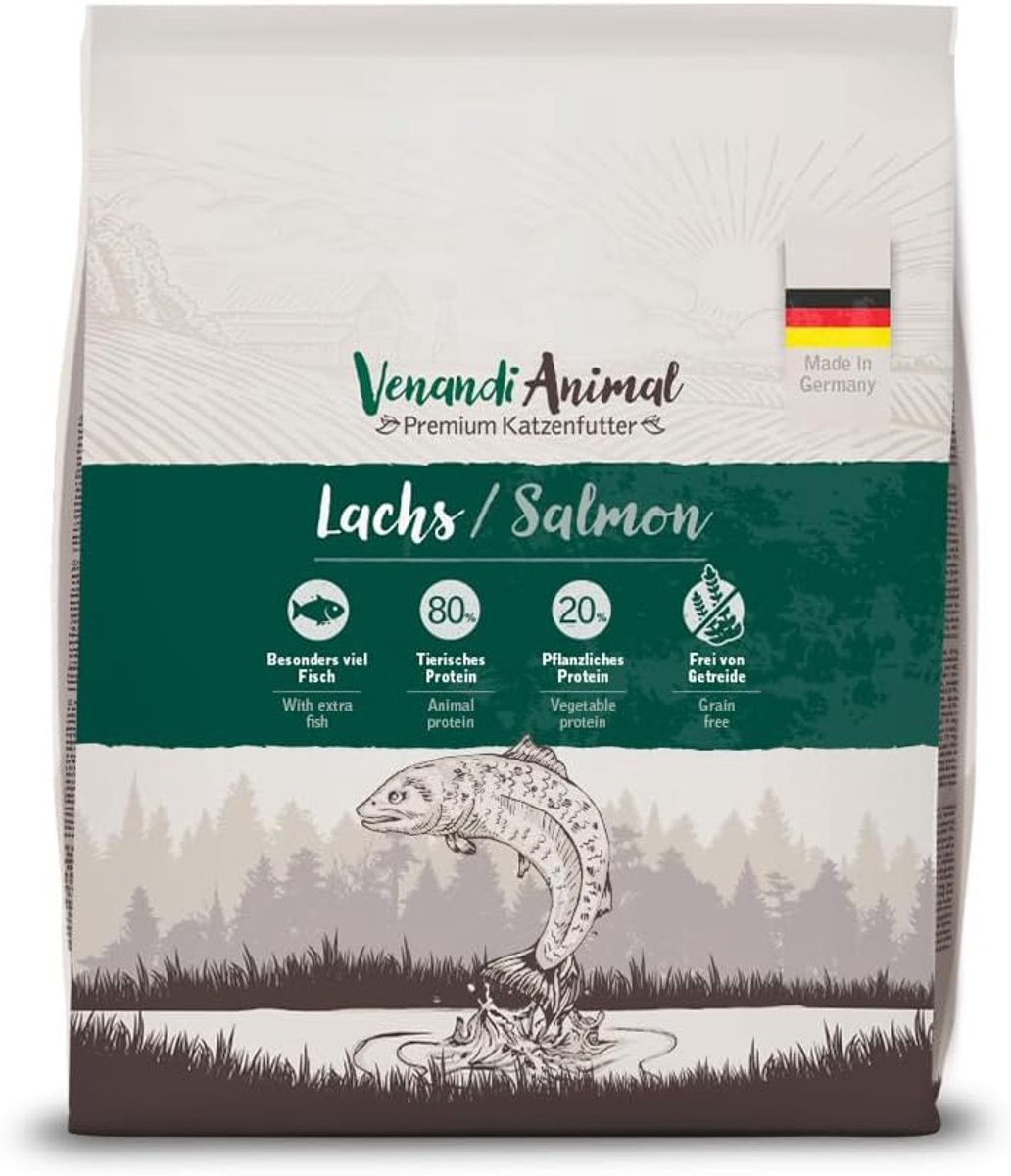 SnelShoppen - Premium Kattenvoer Zalm met Verse Vis, Graanvrij Droogvoer, 300 g, Natuurlijk en Gezond, Voor Alle Kattenrassen, Versterkt de Gezondheid