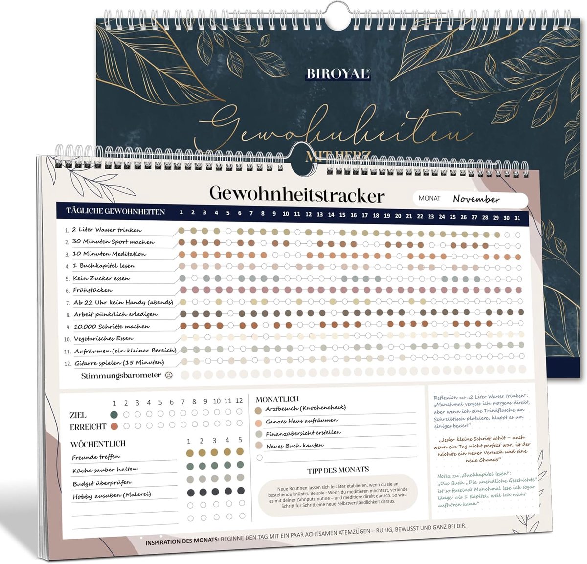 SnelShoppen - BIROYAL Wandkalender Donker - Muurkalender 2023-2024 - A4 Formaat - Perfect voor Thuis, Kantoor of School - Luxe Design - Ruimte voor No