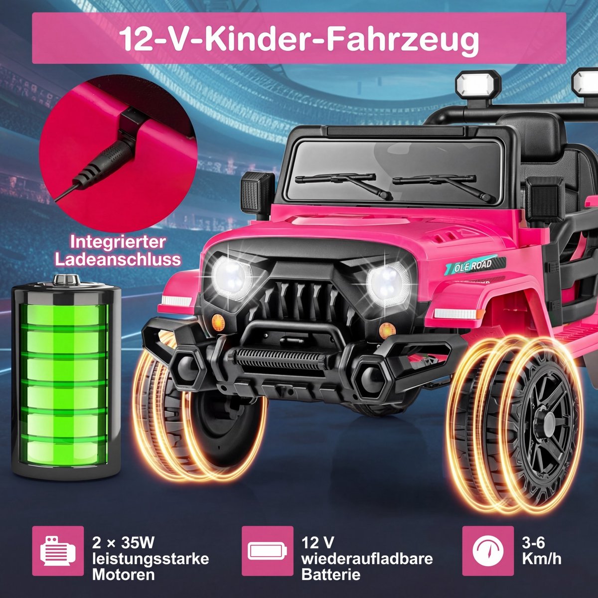 COSTWAY 12 V elektrische auto voor kinderen, elektrische kinderauto met 2,4 G afstandsbediening, ledverlichting, muziek en claxon, 3-6 km/u, elektrische auto voor kinderen vanaf 3 jaar (roze)