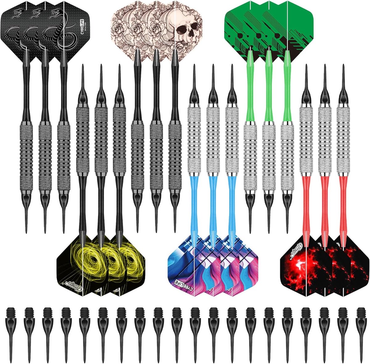 SnelShoppen - 18-delige Soft Tip Darts Set voor Elektronisch Dartbord - Duurzame Darts met Verschillende Stijlen - Perfect Cadeau voor Feest, Kerst en