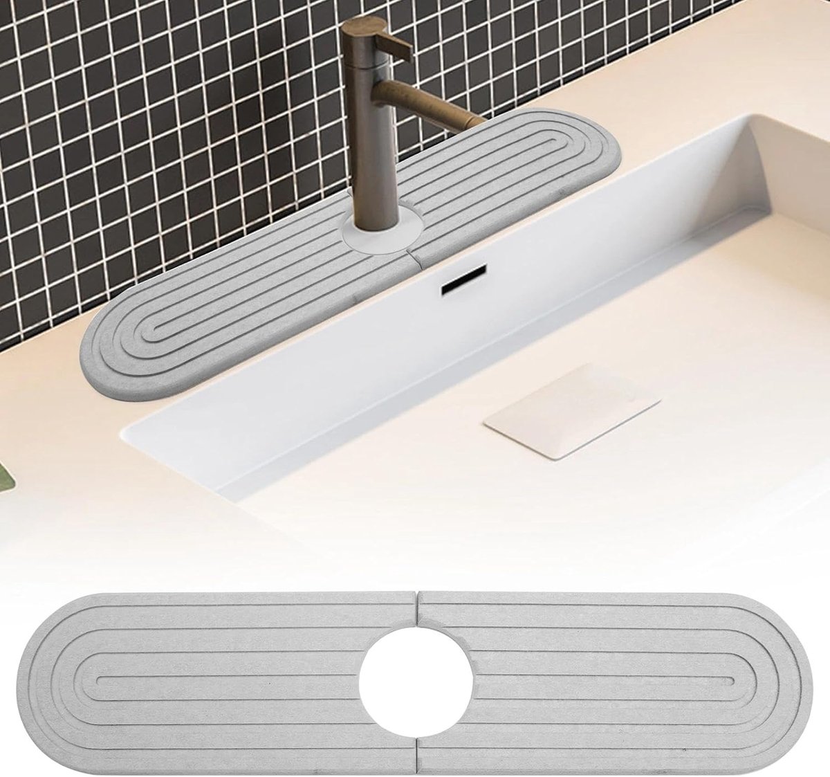 SnelShoppen - Draining Mat voor Water Tap, Splash Guard, Absorberende Stone Mat, Keuken en Badkamer, Lichtgrijs 40 x 10 cm, Sneldrogend en Makkelijk t