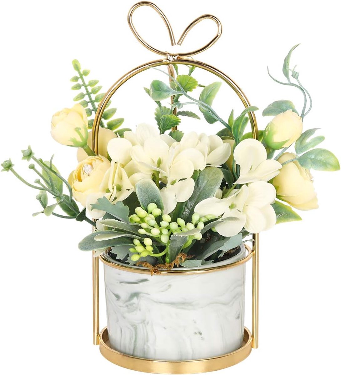 SnelShoppen - Kunstbloemen met Vaasje - Nep Hydrangea en Chrysanthemum Bloemenarrangement voor Thuis, Bruiloft Decoratie, Tafelcentrepiece, Woonkamer