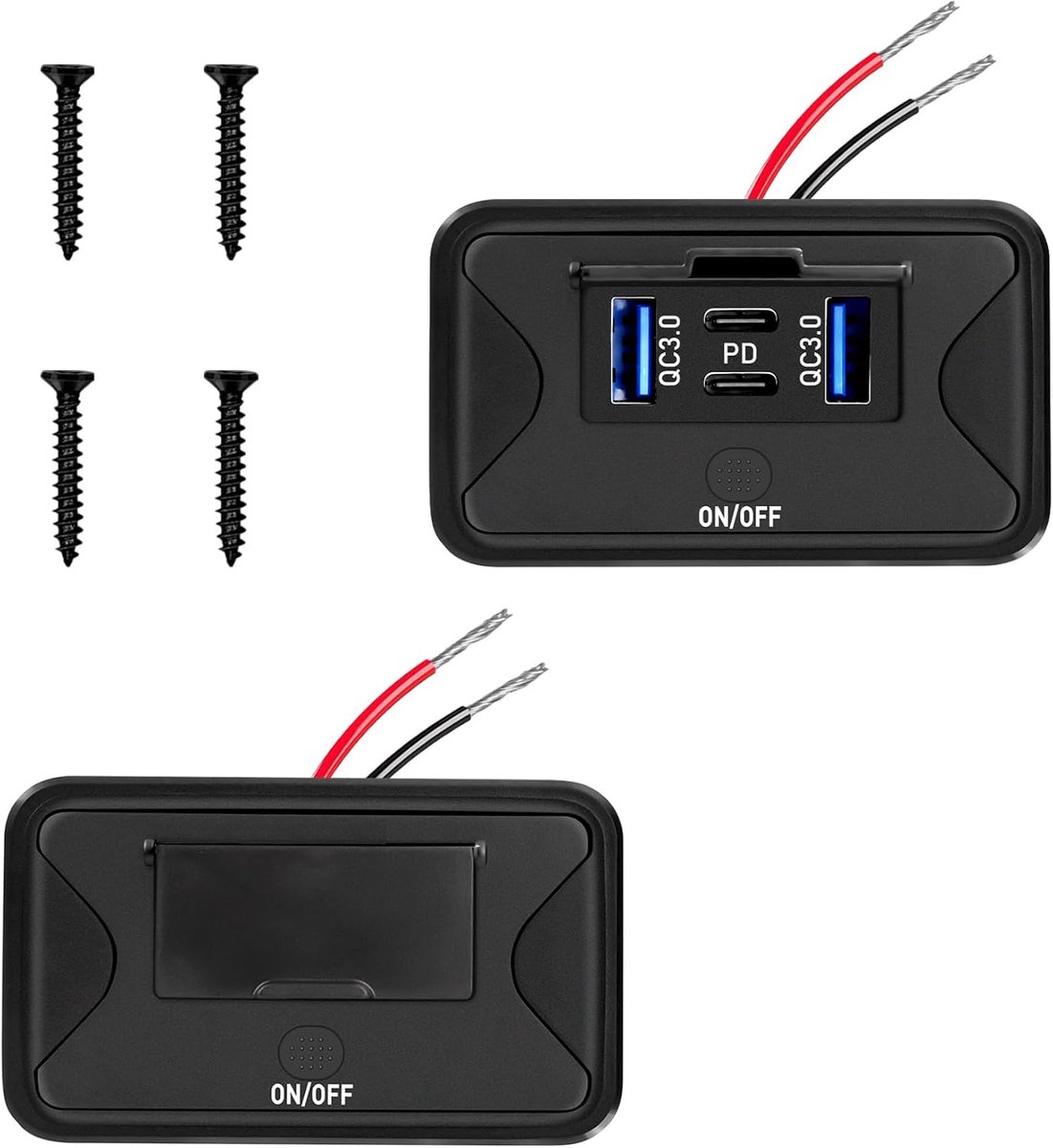 SnelShoppen - 96W 2pcs 12V USB Sockets, Dual PD3.0 Type C & QC3.0 USB A Auto Oplader, Snellader, 4-in-1 Design, Veiligheid, Makkelijk te Installeren,