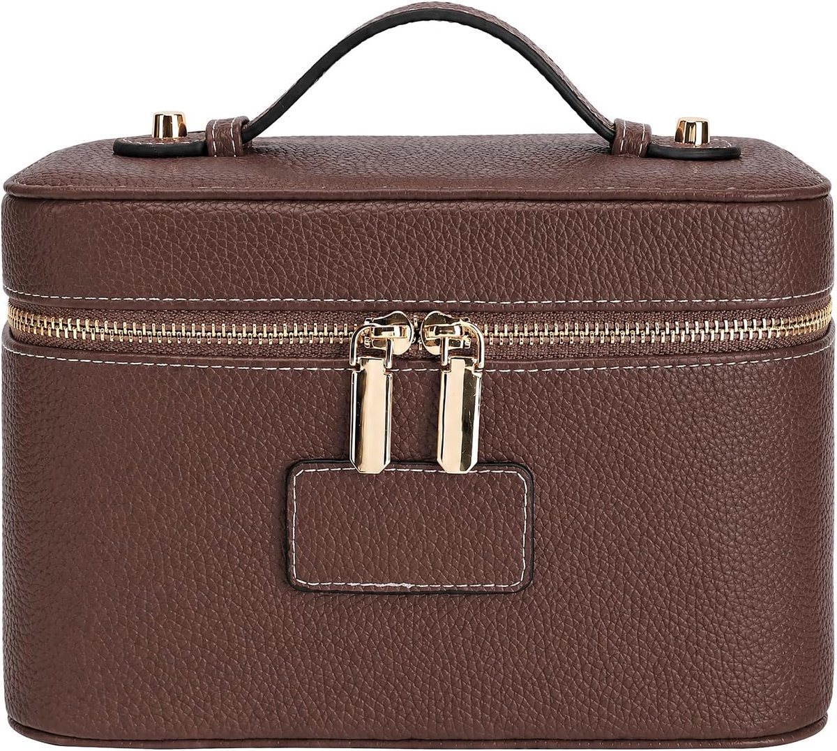 SnelShoppen - Grote Cosmetica Tas, Faux Leer Toilettas voor Vrouwen, Reistassen voor Make-up met Compartementen en Handvat, Vintage Bruin, Hard Shell