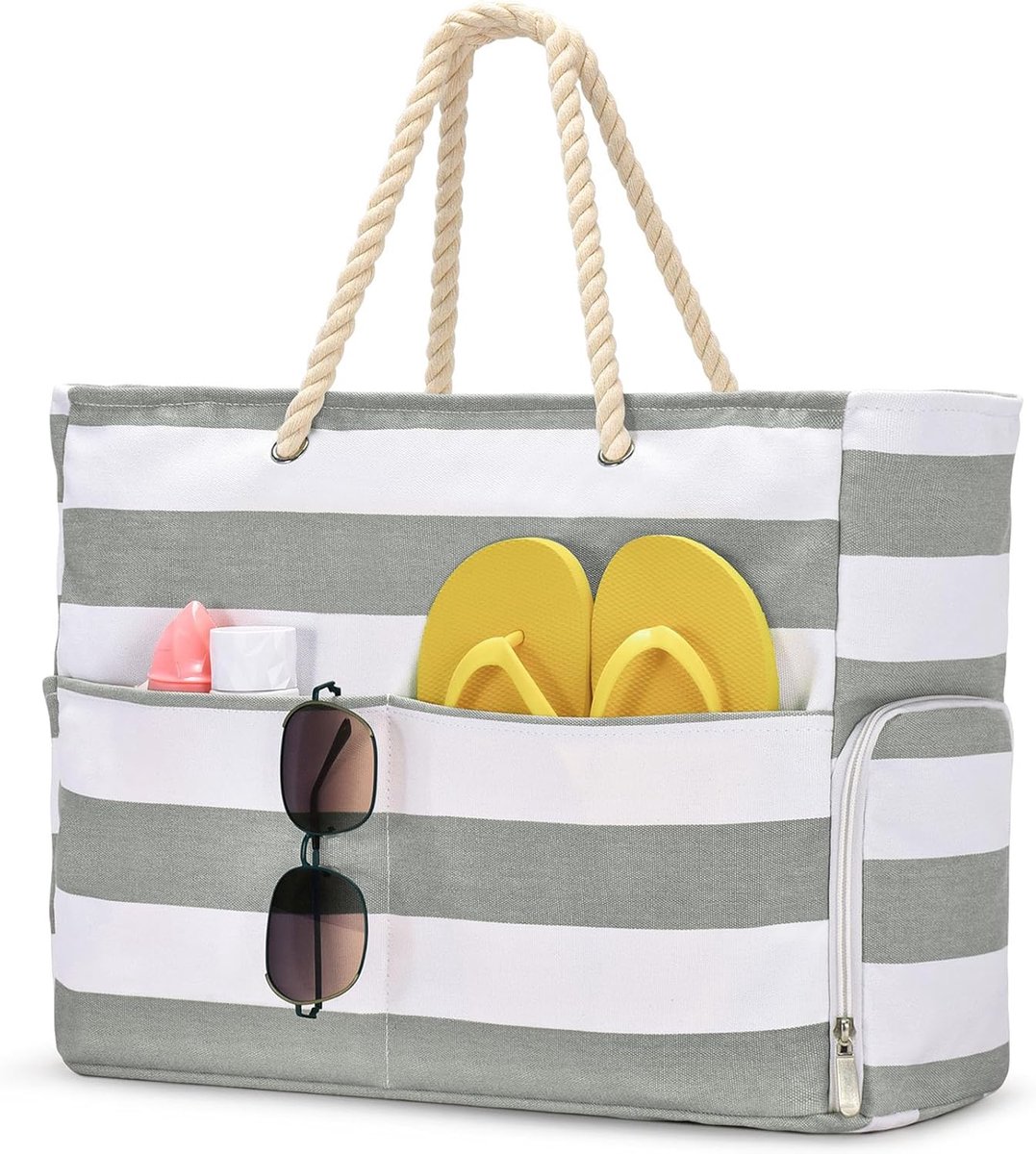 Thijox - Grote Waterdichte Strandtas voor Dames, Boodschappentas, Sporttas met Schoenenvak, Tote Bag voor Reizen, Zwemmen, Saunabezoek - Gestreept Des
