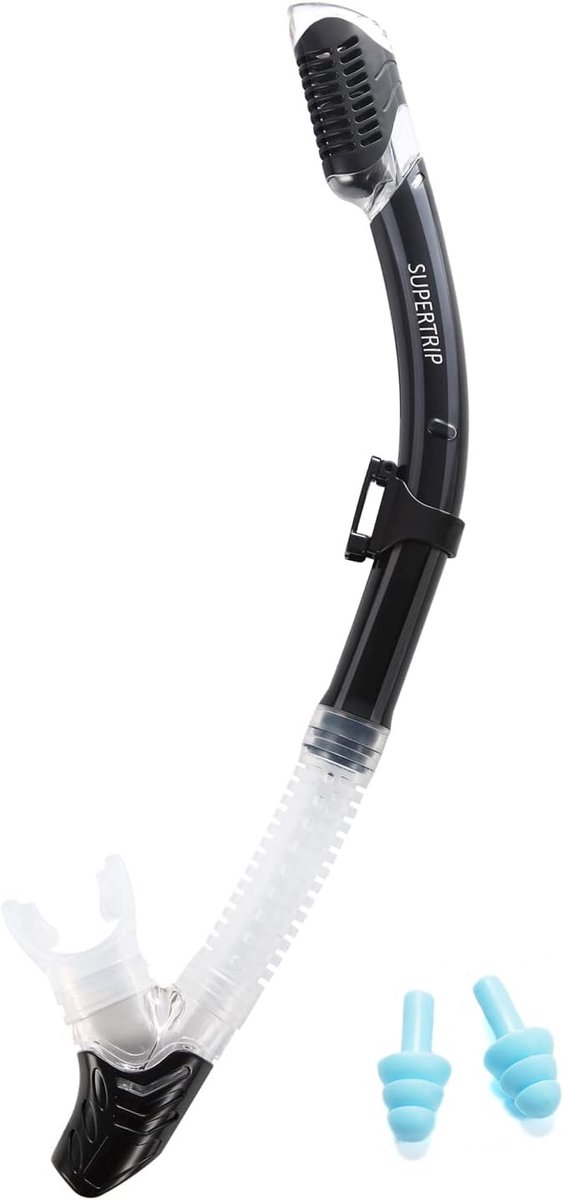 Thijox - Droge Snorkel voor Volwassenen, Uniseks, Met Ventiel en Zacht Mondstuk, Snorkelbuis met Oordopjes, Zwart, Ideaal voor Snorkelen en Watersport