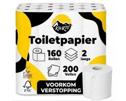 KURTT - 160 rollen Wc papier (2-laags) Extra Zacht Cellulose 200 vellen per rol - Ecolabel, FSC…