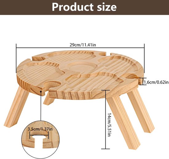 Opvouwbare Houten Picknicktafel met Wijnglashouder - Draagbare Wijntafel voor Camping, Tuin en Strand — afbeelding 2