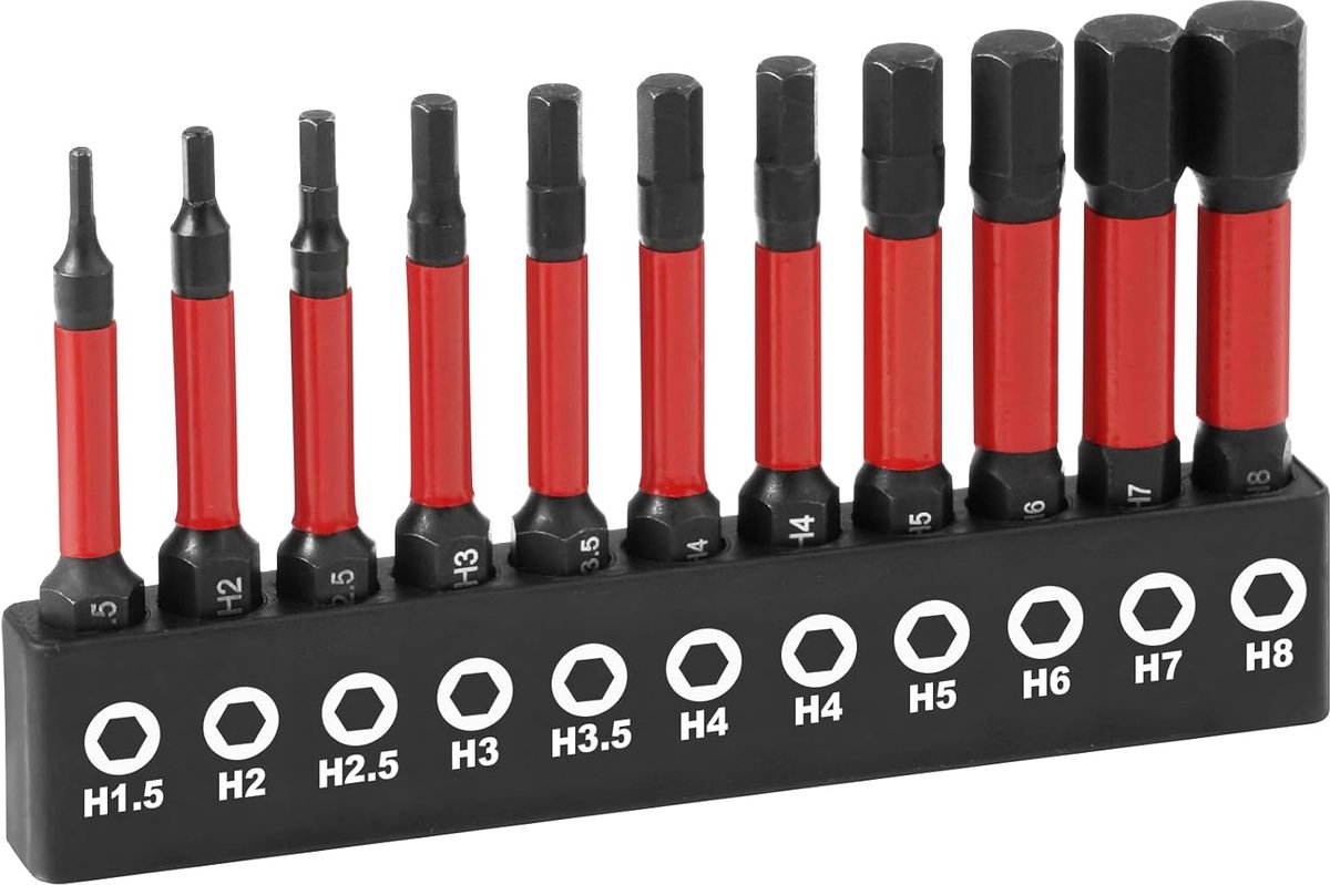 SnelShoppen - 11-delige inbussleutel boorset S2 staal - Magnetische impact hex inbussleutel bits - 1/4 inch zeskant metrische binnenzeshoek schroevend