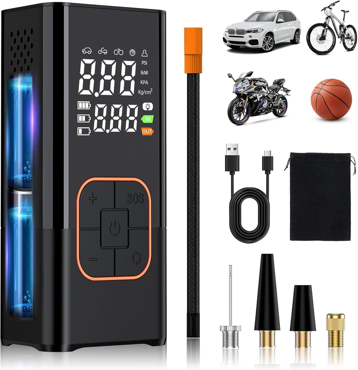 SnelShoppen - Draagbare Bandenpomp Luchtcompressor 150 PSI - Draadloze Digitale Luchtpomp met 2x 1800mAh Batterij, LED-lampje & Automatische Uitschake