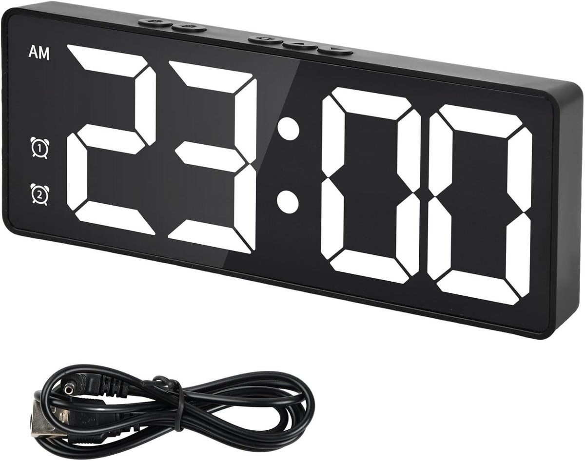 SnelShoppen - Elektronische Bureauklok met Temperatuurweergave, LED Digitale Wandklok, Stille Wandklok, 12/24Hr Formaat, Automatisch Dimmen, voor Woon
