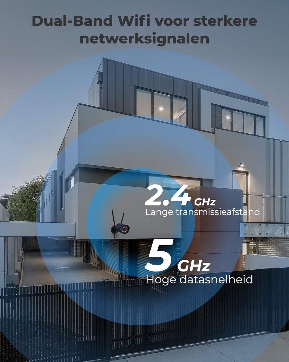 Thijox - 5MP WiFi Beveiligingscamera Buiten - 2,4/5GHz IP-Camera met Persoon/Voertuigdetectie, IP66, Nachtvisie, Bewegingsdetectie, Micro-SD Sleuf, Ti