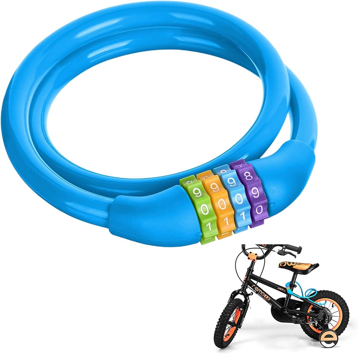 SnelShoppen - Kleur Fietsslot met Cijfercode 60 cm - Blauw Anti-Diefstal Kabelslot voor Kinderen - 4-Cijferig Beveiligd, Dikkere Stalen Kabel, Licht e