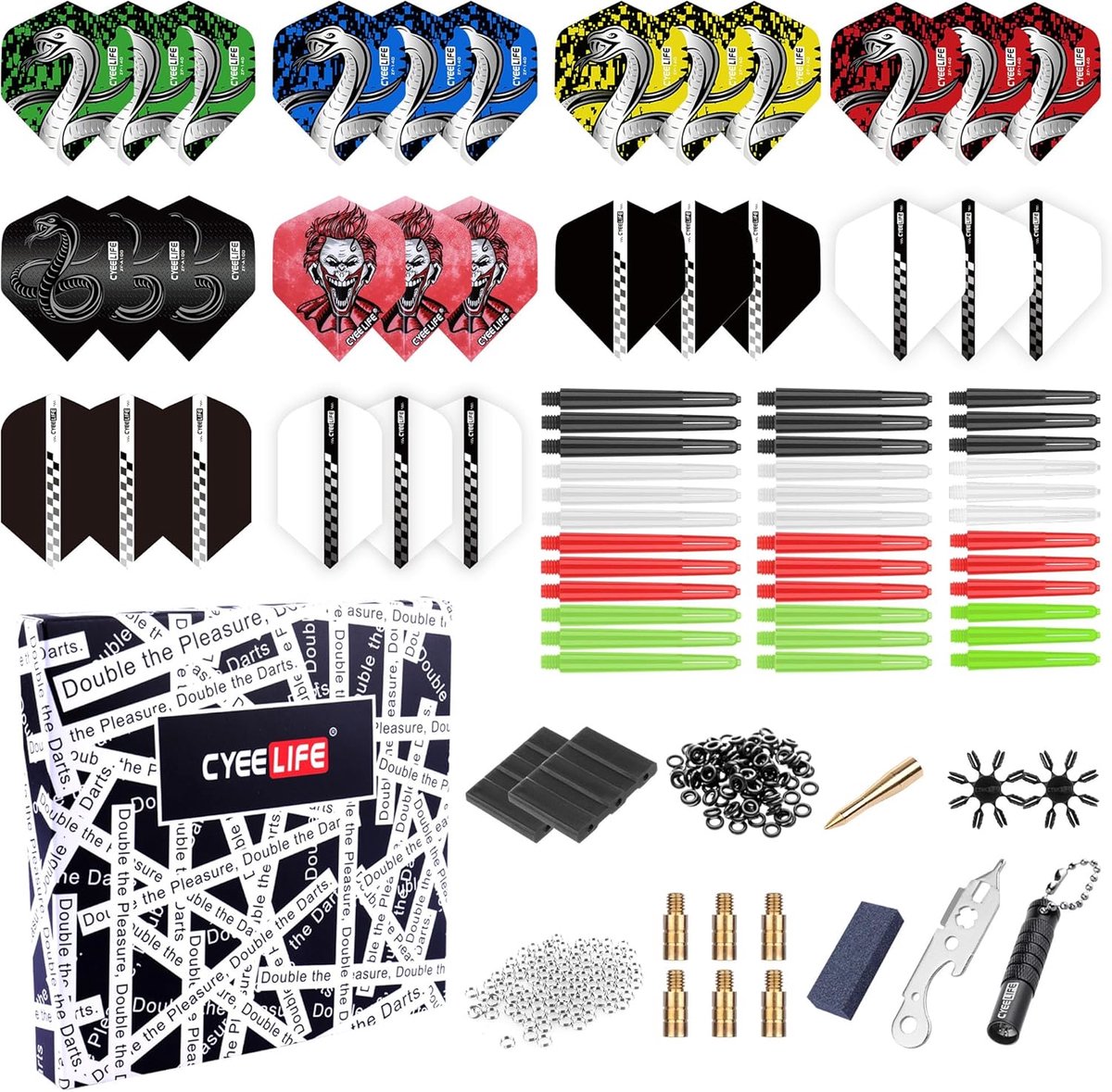 SnelShoppen - 180-delige Darts Accessoires Set - Professionele Darts met Flights, Shafts, Point Guard, O-ringen, Flight Protectors en meer voor Darts