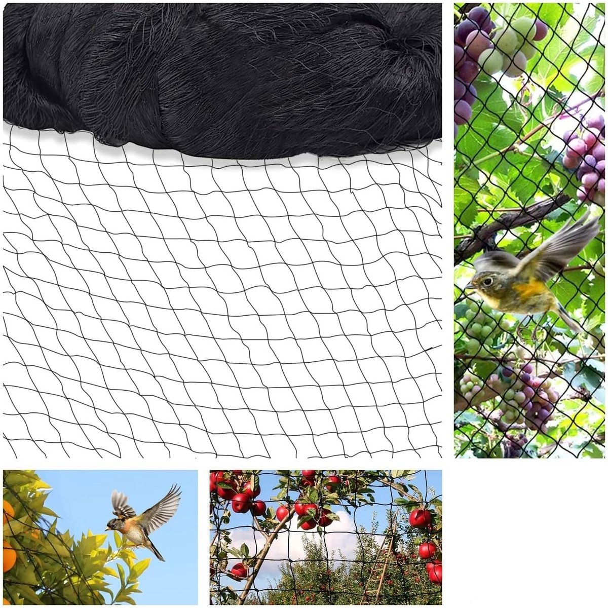 SnelShoppen - Vogelbeschermingsnet 15m x 15m - Zwart Nylon Plantennet voor Tuin, Balkon, Vijver, Kersenboom - Maaswijdte 5x5cm - Ideaal voor Beschermi