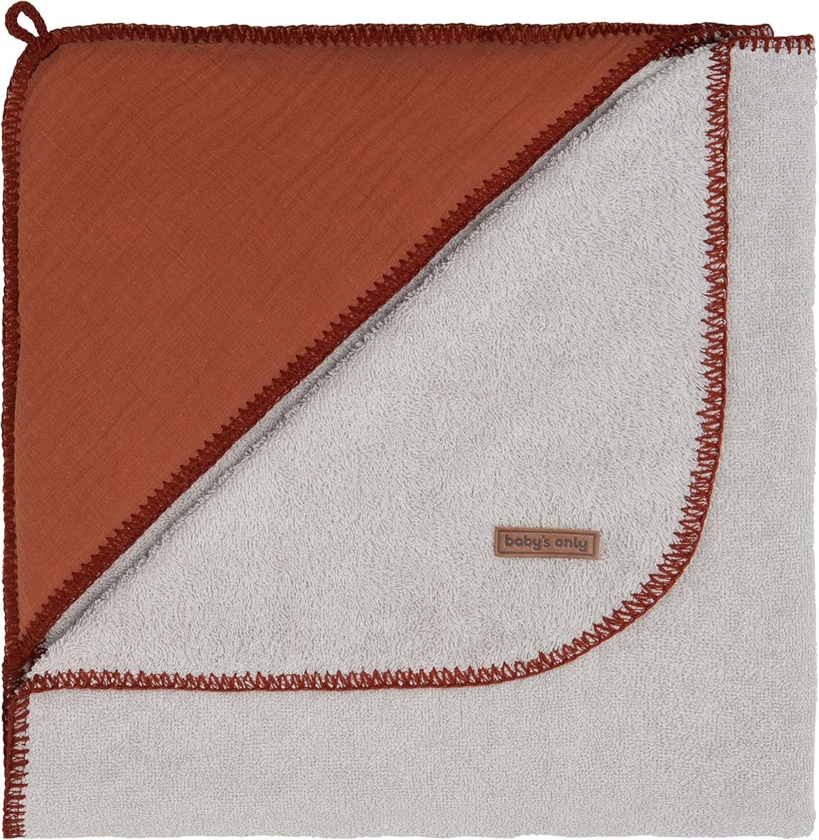 SnelShoppen - Baby Badcape Omslagdoek Handdoek Met Capuchon 75x85 cm - Roest Oudroze 100% Katoen - Ademend en Vochtabsorberend Voor Baby's na Badderen