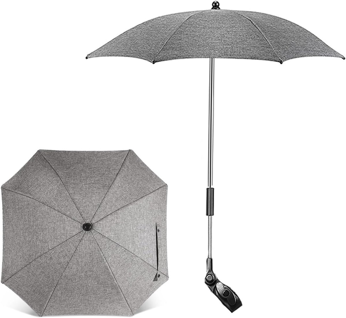 SnelShoppen - Universele parasol voor kinderwagen, UV-bescherming 50+, flexibel en kantelbaar, met houder voor ronde en ovale buizen, ideaal voor zonn