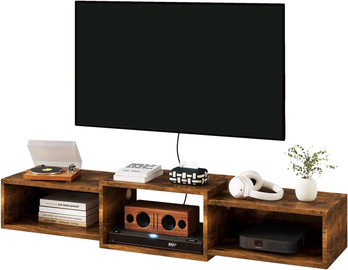 SnelShoppen - Drijvende TV-standaard aan de muur gemonteerd, Houten TV-kast Mediaconsole Plank, Rustiek Bruin, Geschikt voor Woonkamer, Slaapkamer, Ka