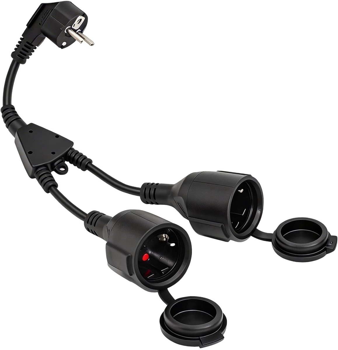 SnelShoppen - Stopcontact voor buiten, 3-voudig met 34 cm kabel, spatwaterdicht deksel, verlengsnoer voor tuin, camping en terras, zwart, meervoudig s