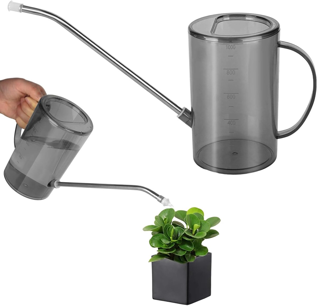 SnelShoppen - Gieter voor Kamerplanten met Lange Uitloop - 1,0 L - Grijze Plantengieter - Kleine Gieter voor Binnen & Buiten - Perfect voor Tuin, Huis