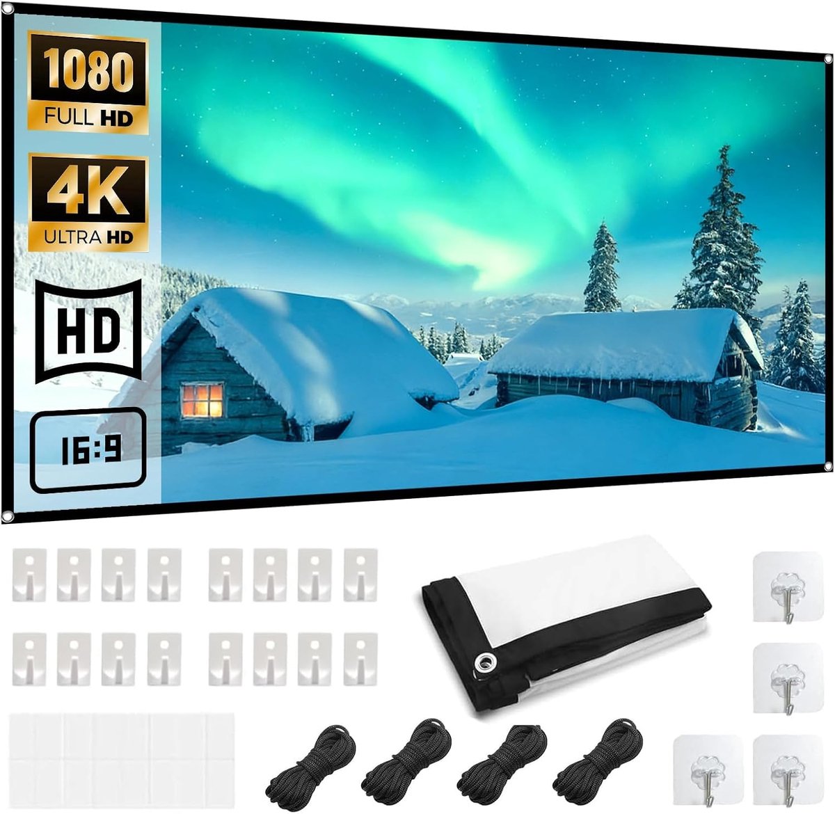 SnelShoppen - Canvas Beamer 60 Inch Draagbare Projectiescherm - Dubbelzijdige HD Projectie - Opvouwbaar en Anti-Rimpel - Ideaal voor Thuis, Kantoor, S