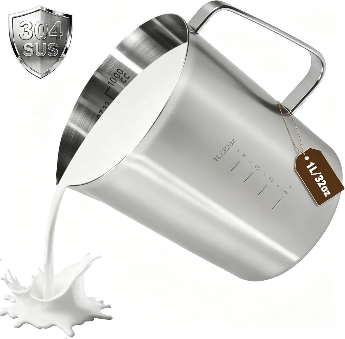 SnelShoppen - Roestvrij Stalen Maatbeker 1L - Perfect voor Keuken, Koken, Bakken, Hete Vloeistoffen, Nauwkeurig Meten, Duurzaam en Makkelijk Te Reinig