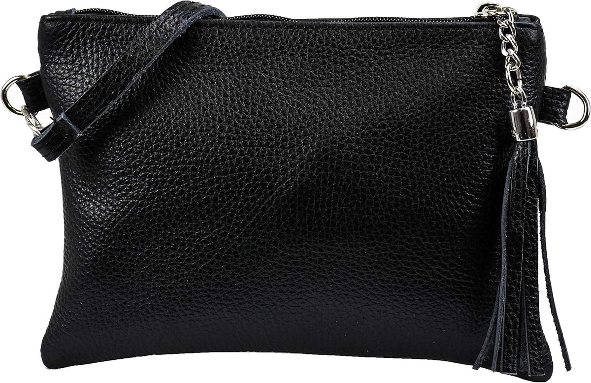SnelShoppen - Echt leren schoudertas clutch - Kleine avondtas 22x15cm - Luxe lederen handtas met schouderriem - Ideaal voor feest, uitgaan en dagelijk