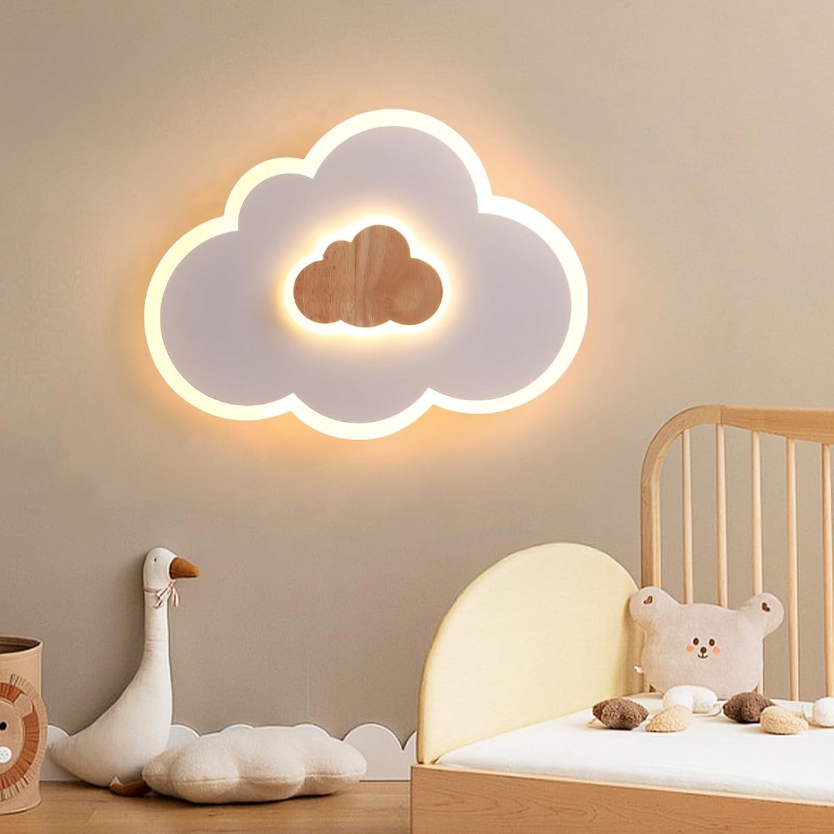 SnelShoppen - Dimbare LED Plafondlamp Wolken 30 cm met Afstandsbediening, 3000-6000K, Wandlamp voor Kinderen, Kinderkamer, Slaapkamer, Woonkamer, Hout