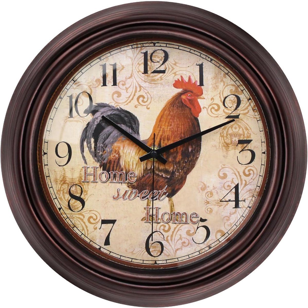 SnelShoppen - Vintage Haanwandklok 23 cm Retro Geluidsloze Wandklok voor Keuken, Woonkamer, Slaapkamer, Thuisbureau, Decoratieve Klok met Kunststof Fr