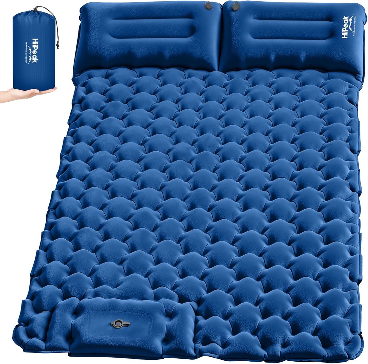 Thijox - Opblaasbare Campingmatras 2-Persoons Extra Dik 140x200 cm - Ultralicht Isolerend Met Ingebouwd Hoofdkussen Voor Tent Backpacken Festival