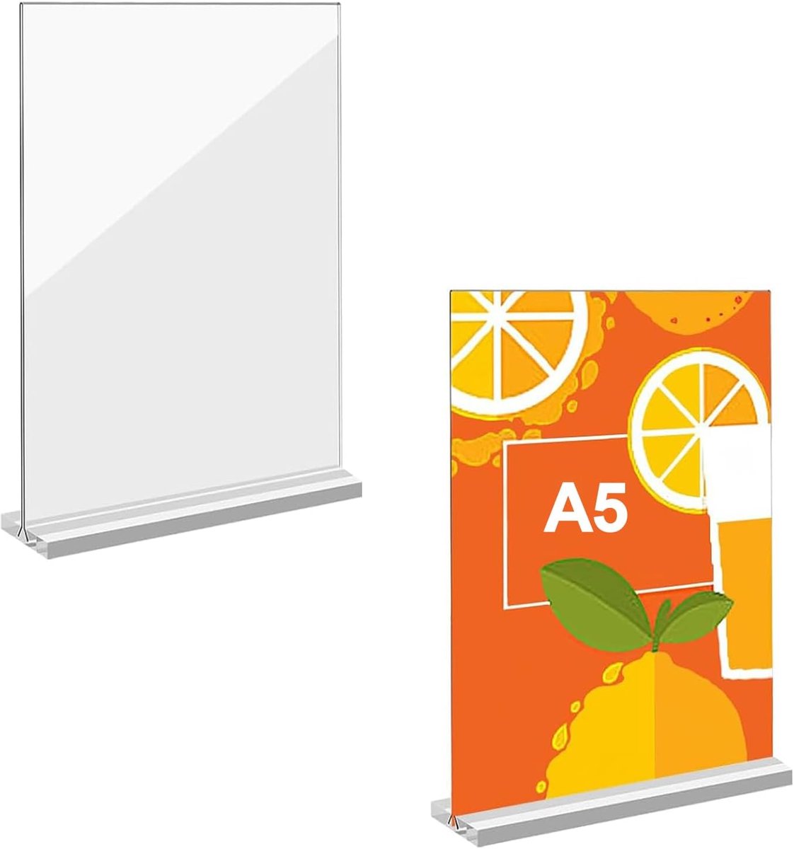 SnelShoppen - A5 Acryl Sign Holder 2 Stuks, Acryl T Stand, Dubbelzijdige Verticale Transparante Plastic Display Houder voor Foto's, Thuis, Kantoor, Re