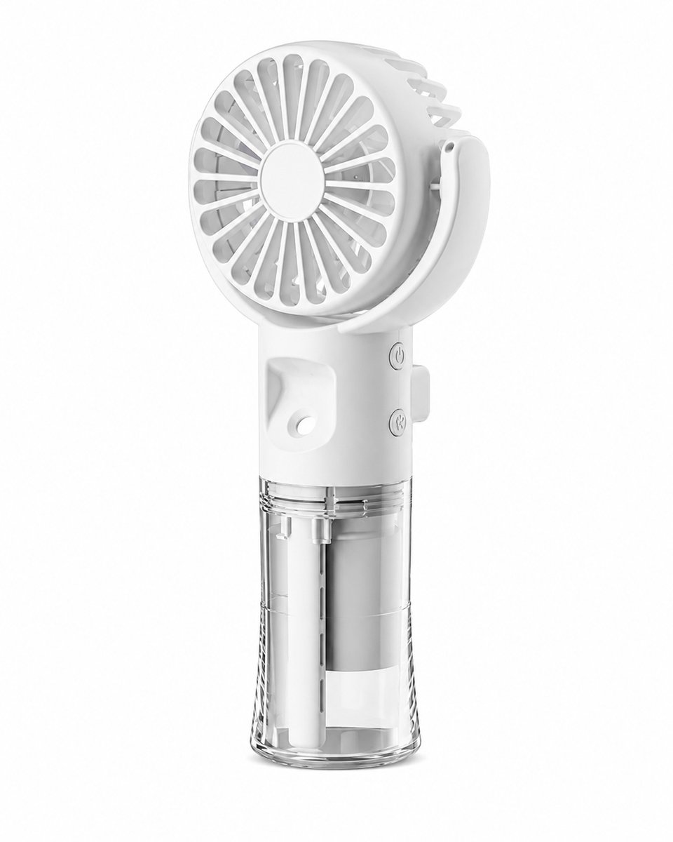 Handventilator met Waterverneveling - USB-C Oplaadbaar - 4 Snelheden - Draagbare Mini Ventilator - Wit