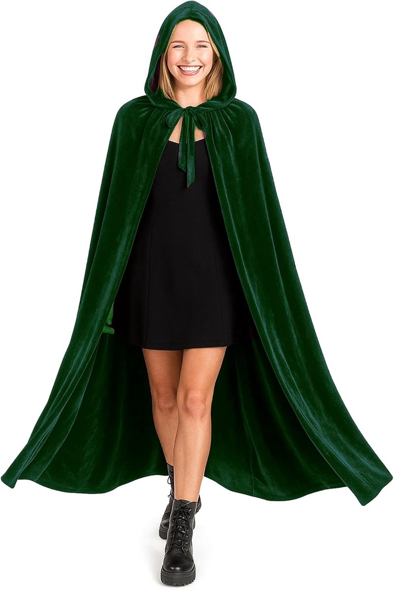 SnelShoppen - Vampierkostuum Halloween Middeleeuwse Fluwelen Jas met Capuchon voor Volwassenen, Uniseks, 135 cm - Perfect voor Carnaval en Halloween-f