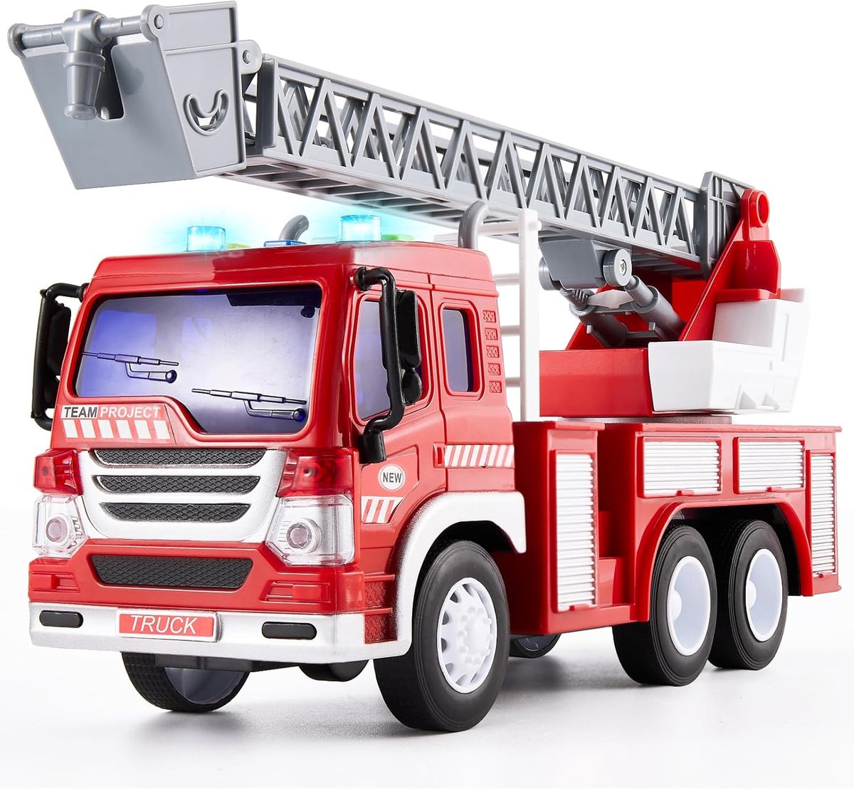 SnelShoppen - Grote Speelgoed Brandweerwagen met Lichten en Geluiden, Intrekbare Ladder, 1/16 Vrachtwagen voor Kinderen 3-5 Jaar, Perfect Speelgoed vo