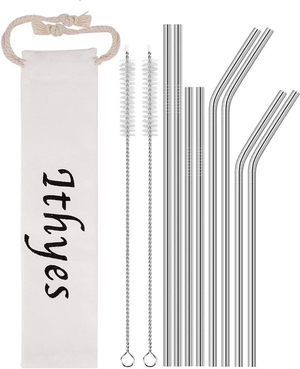 Thijox - Herbruikbare roestvrijstalen rietjes set van 10 - Lange metalen rietjes 265 mm/215 mm - Ideaal voor sappen, dranken, feesten en camping - Was
