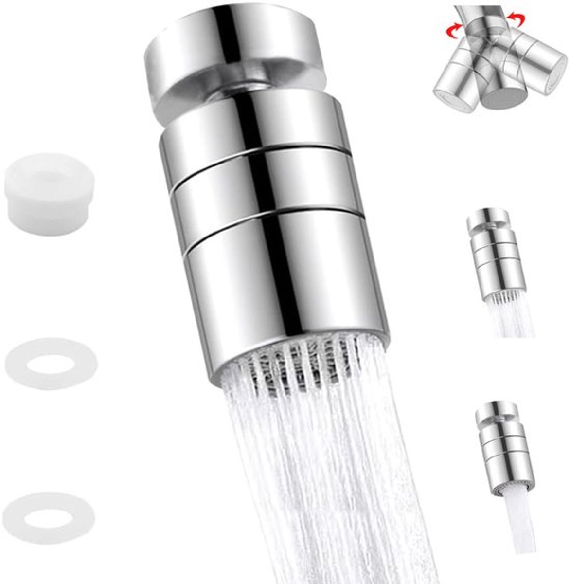 Rotatie Kraan Aerator Zilver Dubbele Functionele Mengmond, voor Keuken Badkamer Kraan Bevestiging 22mm Vrouwelijke Draad