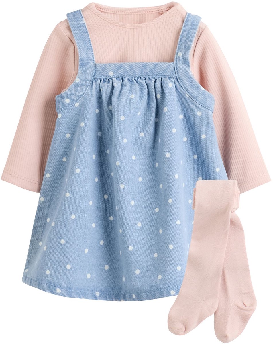 Next - Meisjes - 3-delige babyset van overgooier, romper met lange mouwen en maillot - Blauw