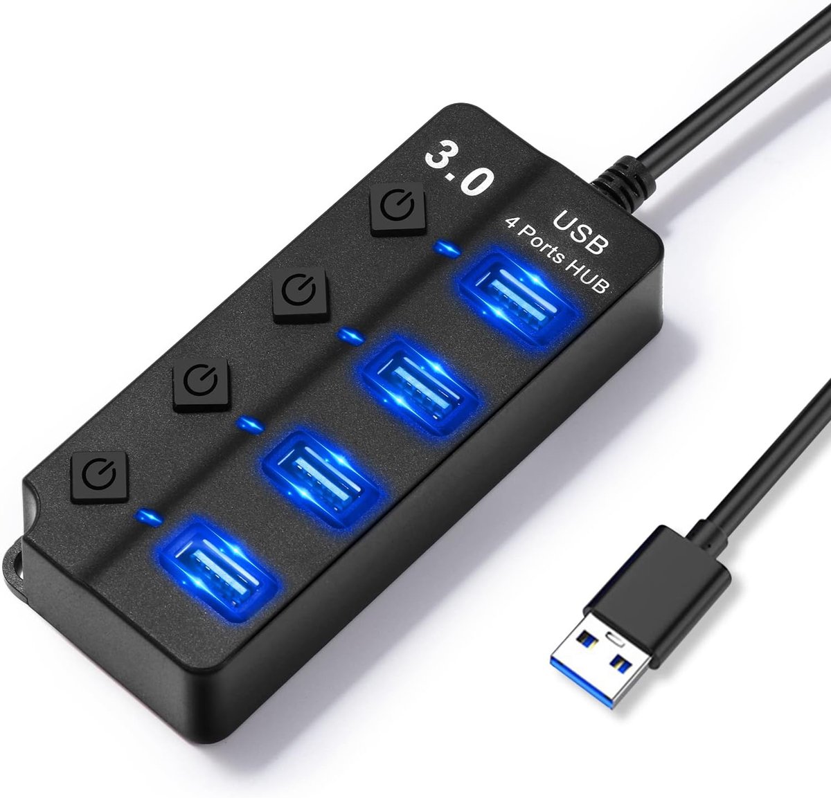 Thijox - USB-hub 4-in-1 Meervoudig Stopcontact met Aparte Schakelaar en LED, 1x USB 3.0, 3x USB 2.0, Stekkerdoos Splitter voor Dataoverdracht, Duplica